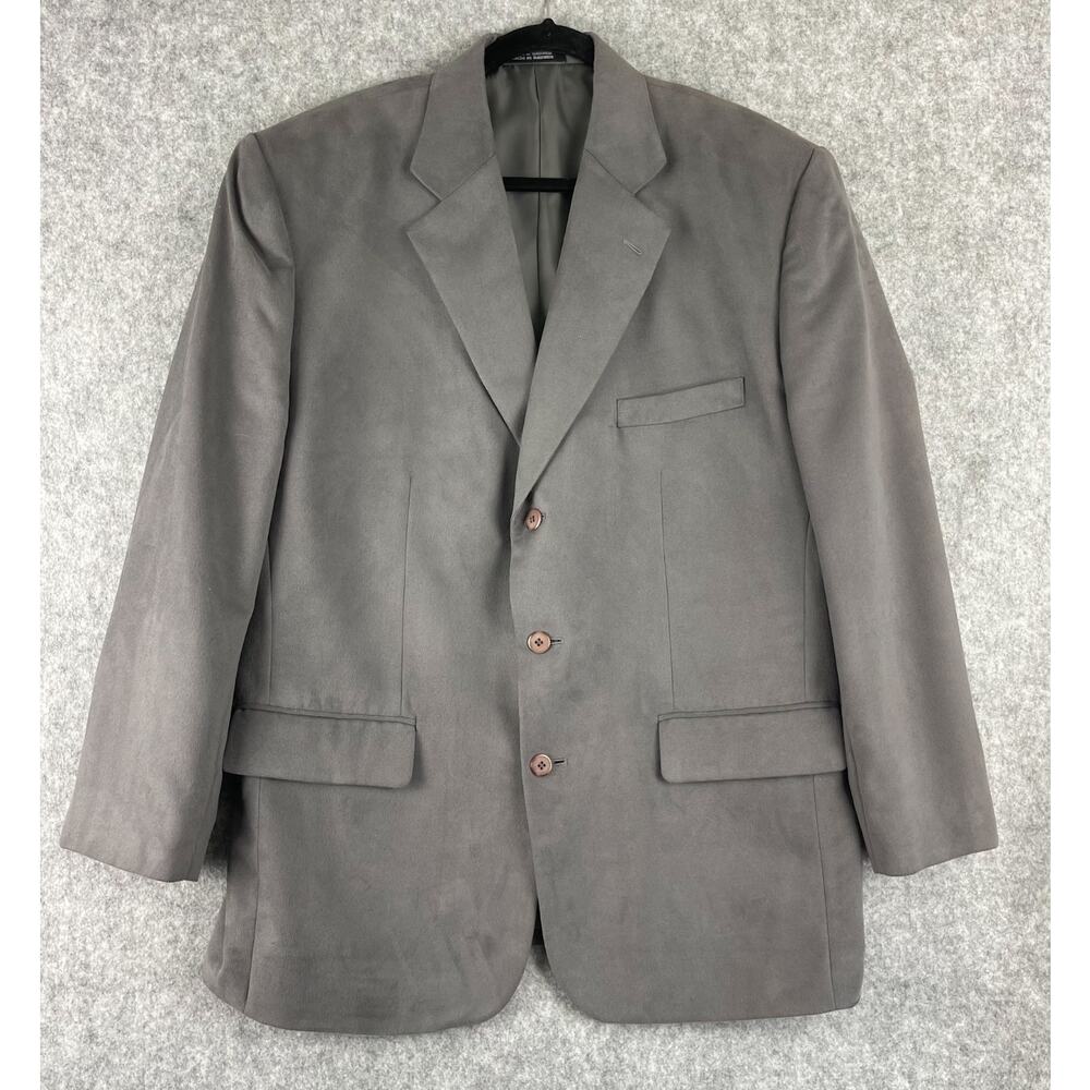 Stafford Faux Suede Blazer Sport Coat Mens 46R Gray 3 Button Microfiber Classic